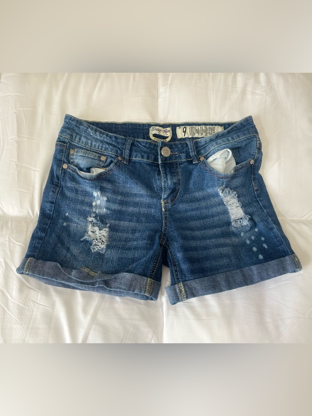 Indigo Rein Blue Distressed Rolled Cuff Jean Shorts